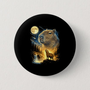 Capybara howling to the moon weird meme funny 90's 6 cm round badge