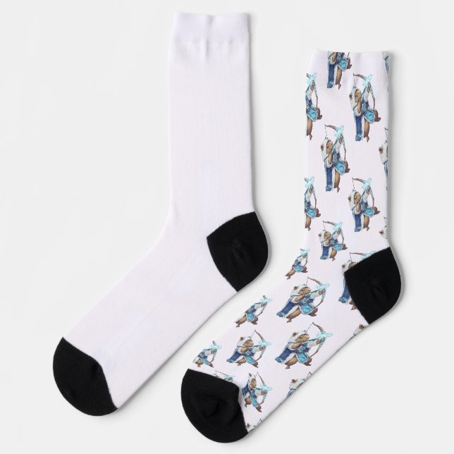 Capybara Ice Archer - Fantasy Pixel Art Socks (Left)