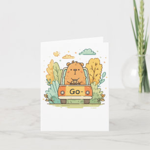 Capybara In A Car – Go! Motivational Cute Animal A Card
