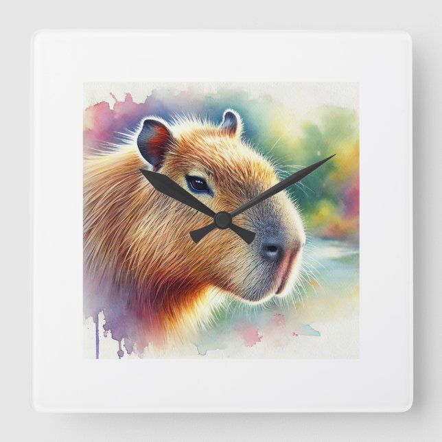 Capybara in a Tranquil Meadow 260924AREF150 - Wate Square Wall Clock (Front)