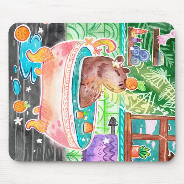 Capybara in Bath Tub with Oranges Mouse Mat (Front)