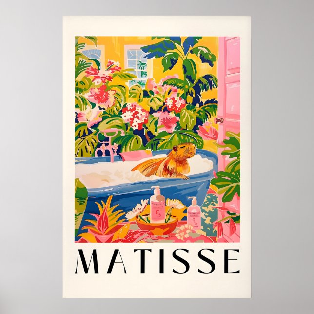 Capybara in Bathtub Art Print Pink Tropical (Front)