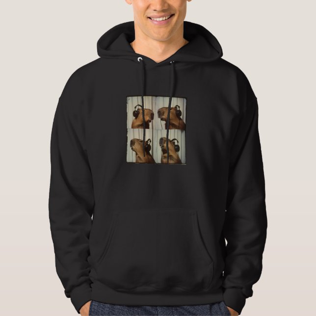 Capybara In Headphones Cute Capy Lover ADHD Autism Hoodie (Front)