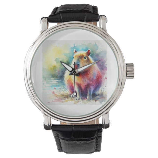 Capybara in Nature 130924AREF101 - Watercolor Watch (Front)