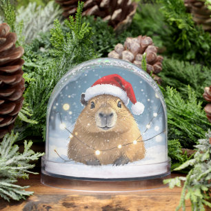 Capybara in Santa Hat Christmas Snow Globe