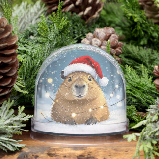 Capybara in Santa Hat Christmas Snow Globe