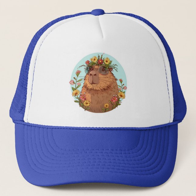 Capybara in sunglasses Summertime Trucker Hat (Front)