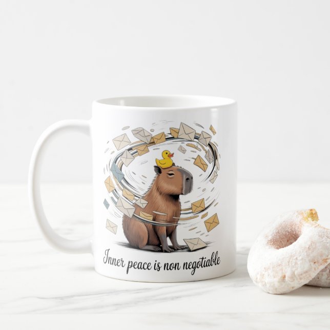 Capybara Inner Peace Mug - Funny Office Coffee Cup (With Donut)