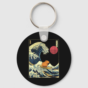 Capybara Japanese Kanagawa Wave Funny Surf Animal  Key Ring