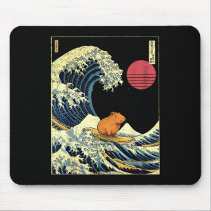 Capybara Japanese Kanagawa Wave Funny Surf Animal Mouse Mat