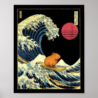 Capybara Japanese Kanagawa Wave Funny Surf Animal 