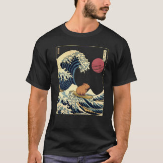 Capybara Japanese Kanagawa Wave Funny Surf T-Shirt