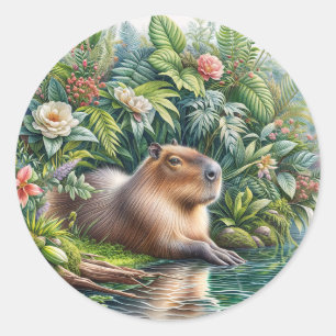 Capybara Jungle Art Classic Round Sticker