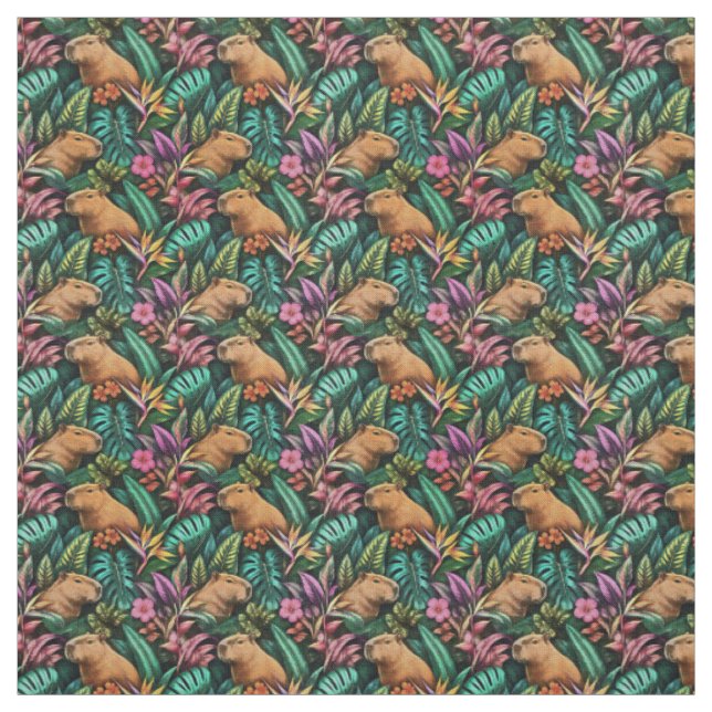 Capybara Jungle Dreams Seamless Surface Pattern Fabric (Swatch)