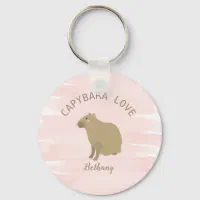 Capybara Kawaii Girly Pink Watercolor Keychain