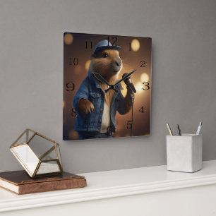 Capybara Keith Country Western Singer,  Square Wall Clock
