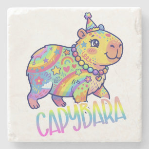 Capybara Kid Core Colorful Art Y2Ktype Stone Coaster
