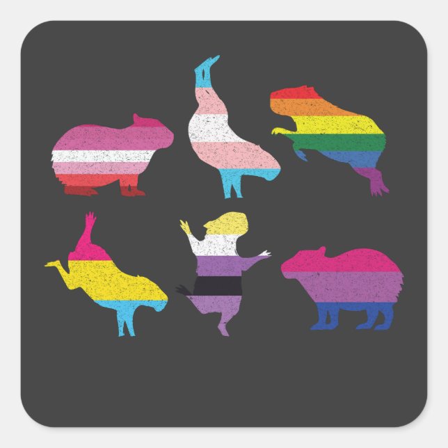 Capybara LGBTQ Rainbow Water Pig Transgender Pride Square Sticker (Front)