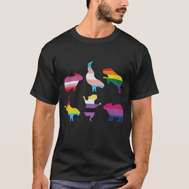 Capybara LGBTQ Rainbow Water Pig Transgender Pride T-Shirt (Front)