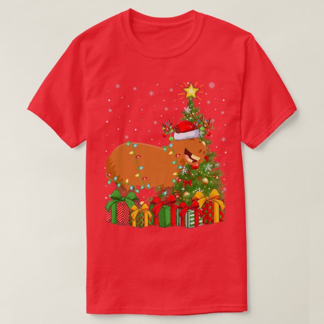 Capybara Lighting Xmas Tree Santa Hat Capybara Chr T-Shirt (Design Front)