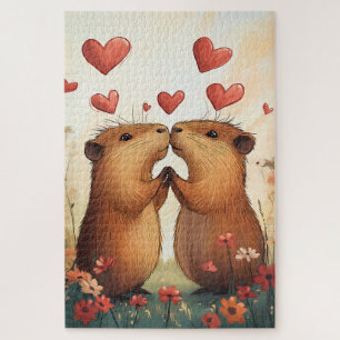 Capybara Love - A Romantic Meadow Moment Jigsaw Puzzle