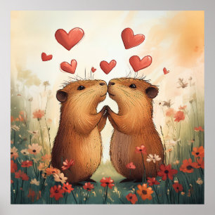 Capybara Love - A Romantic Meadow Moment Poster