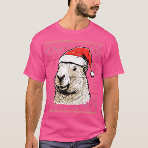 Capybara Lover Xmas Santa Hat Ugly Capybara Christ T-Shirt
