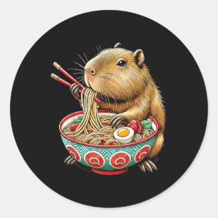 Capybara Loves Noodle Capybara Eating Japanese Ram Classic Round Sticker