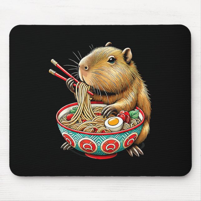 Capybara Loves Noodle Capybara Eating Japanese Ram Mouse Mat (Front)