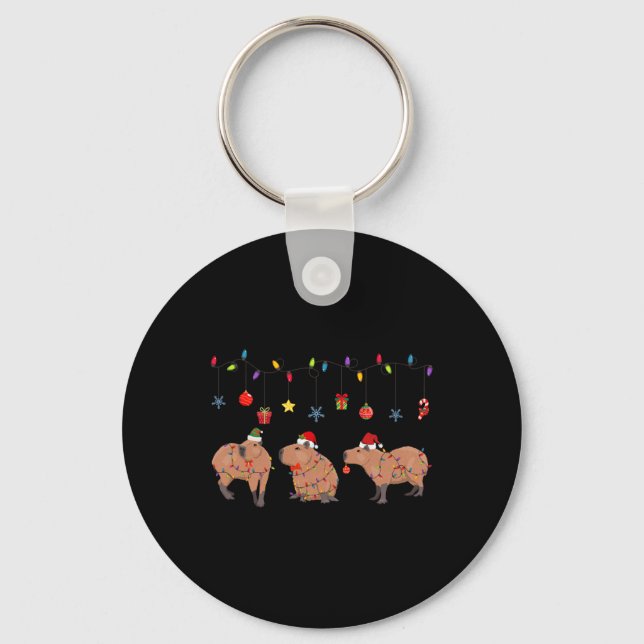Capybara Merry Christmas Capybaras Lover Funny Cap Key Ring (Front)