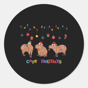 Capybara Merry Christmas Classic Round Sticker