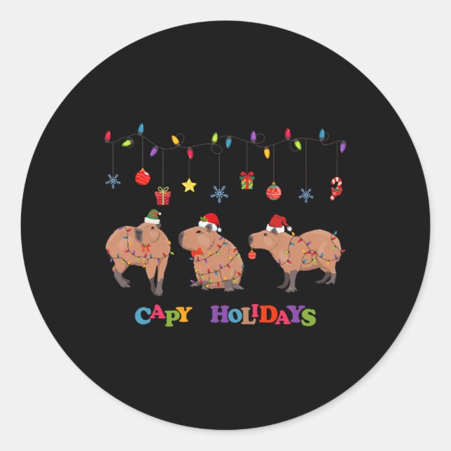 Capybara Merry Christmas  Classic Round Sticker (Front)