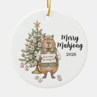 Capybara Merry Mahjong Christmas Funny Holiday Ceramic Tree Decoration