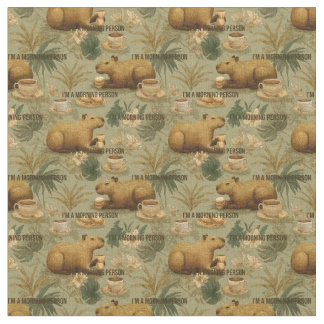 Capybara Morning Coffee Breakfast Botanical Art Fabric