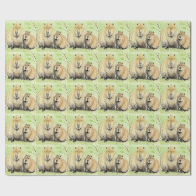Capybara Mother and Baby Wrapping Paper (Seam)