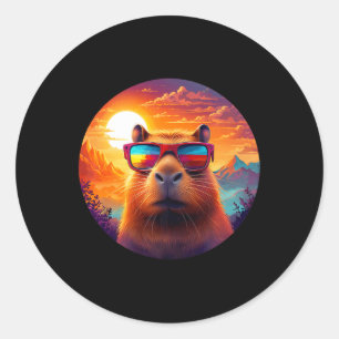 Capybara Mountain Nature Animal Wildlife Forest Ou Classic Round Sticker