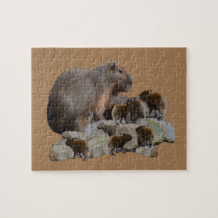 Capybara Mummy With Babies, Jigsaw Puzzle