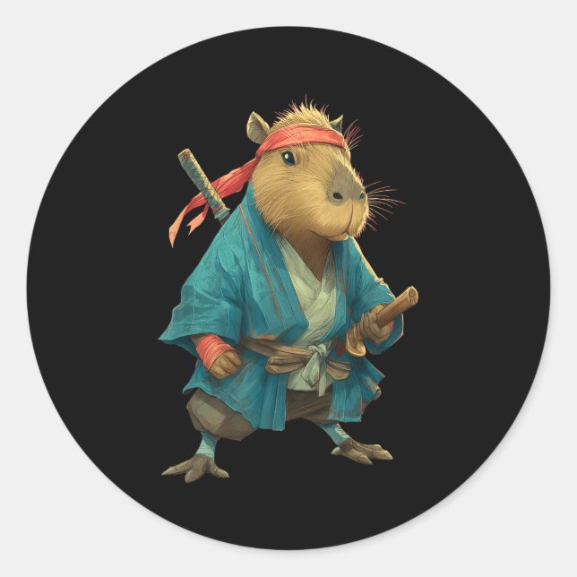 Capybara Ninja Samurai Japan Funny Japanese Graphi Classic Round Sticker (Front)