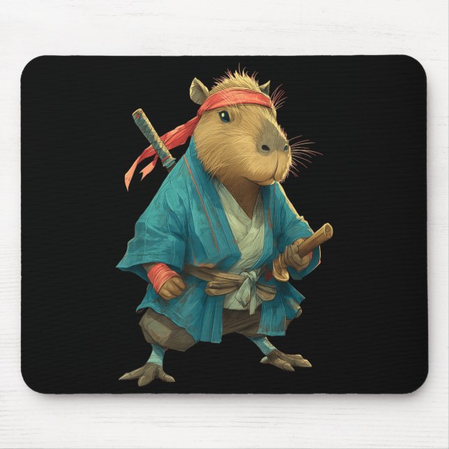 Capybara Ninja Samurai Japan Funny Japanese Graphi Mouse Mat (Front)
