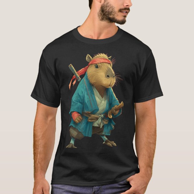 Capybara Ninja Samurai Japan Funny Japanese Graphi T-Shirt (Front)