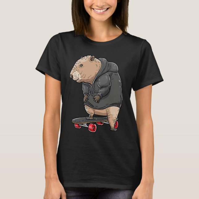 Capybara On A Skateboard Rodent Skater Skateboarde T-Shirt (Front)