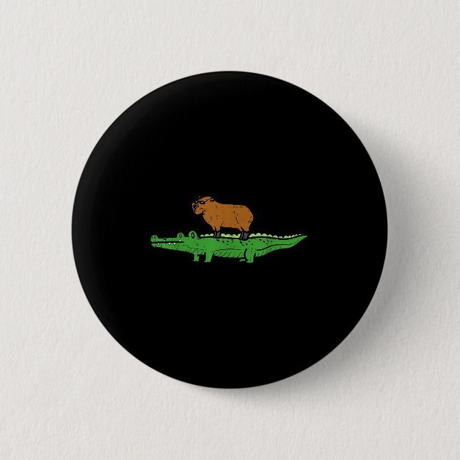 Capybara On Crocodile Capy Alligator Rodent Men Wo 6 Cm Round Badge (Front)