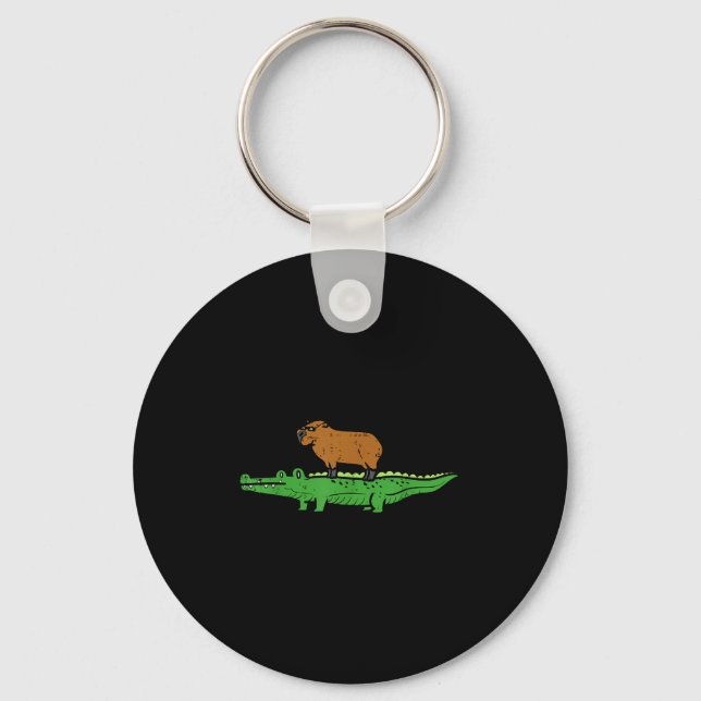 Capybara On Crocodile Capy Alligator Rodent Men Wo Key Ring (Front)