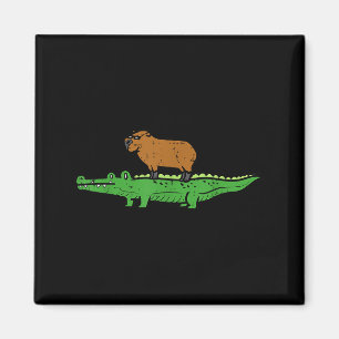 Capybara On Crocodile Capy Alligator Rodent Men Wo Magnet