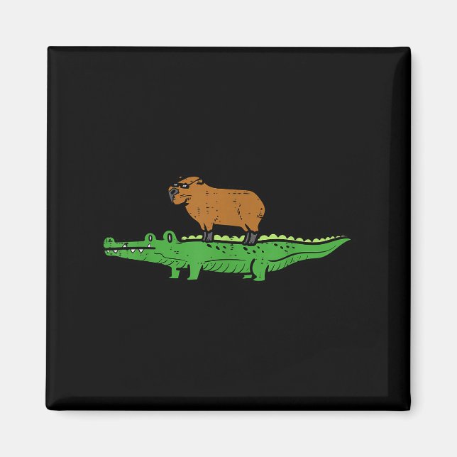 Capybara On Crocodile Capy Alligator Rodent Men Wo Magnet (Front)