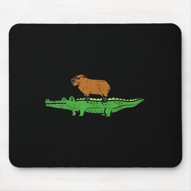 Capybara On Crocodile Capy Alligator Rodent Men Wo Mouse Mat (Front)