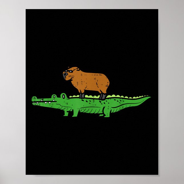 Capybara On Crocodile Capy Alligator Rodent Men Wo Poster (Front)