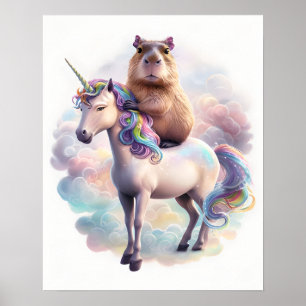 Capybara on Unicorn Poster – Magical Fantasy Art