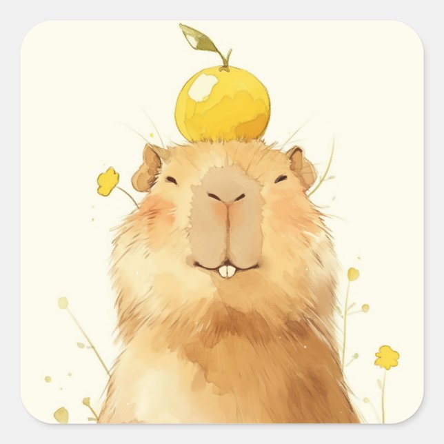 Capybara Orange You Glad Square Sticker (Front)