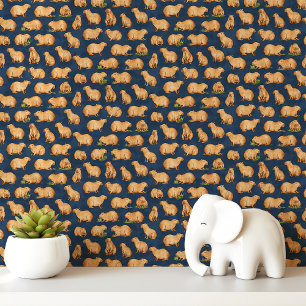 Capybara Pattern on Navy Blue Wallpaper